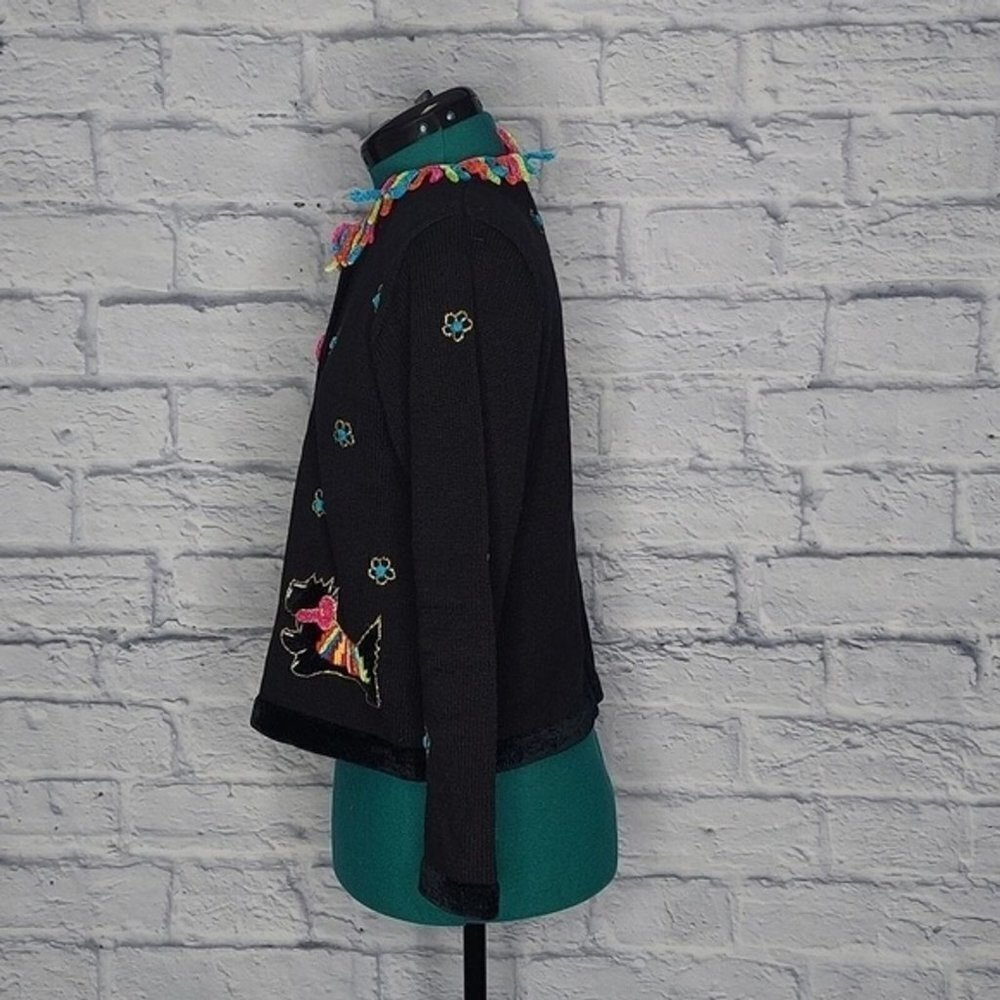 BEREK Vintage Womens Black Embroidered Scottish dog mom Lover motif sweater Sz M - Picture 5 of 8